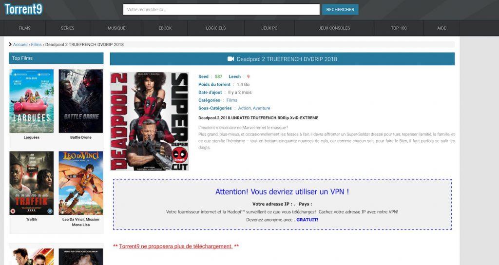 Torrent9, le grand portail de torrents francophone, ne permet plus les téléchargements