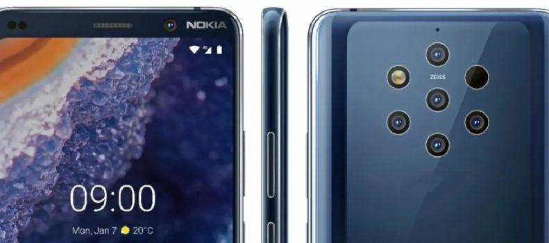 Image officielle du Nokia 9 PureView met en évidence la configuration à cinq caméras