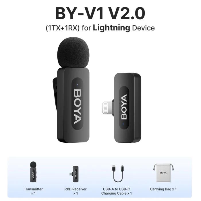BOYA BY-V3 sans fil Lavalier revers Mirophone micro Rechargeable antibruit pour iPhone Android caméra diffusion en direct Vlogging