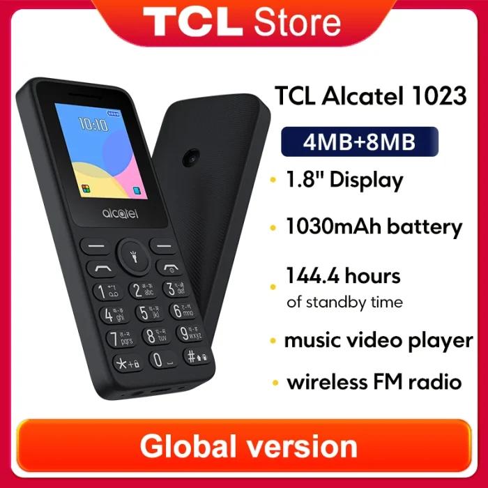 Téléphone portable écran 1,8″ double SIM GSM 2G, téléphone de secours économique TCL Alcatel 1023, batterie 1030mAh, lampe de poche sans fil, radio FM