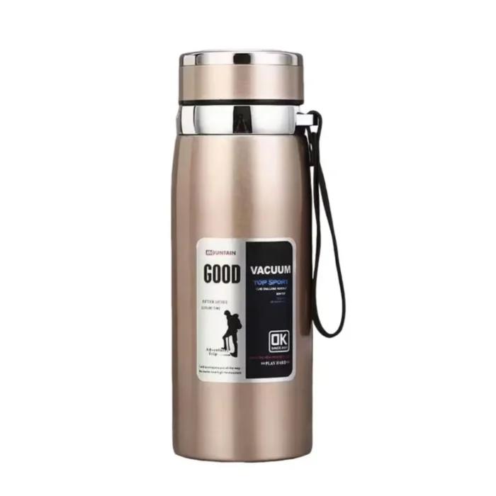 Bouteille d’eau de sport en acier inoxydable 800/1000 ml, gourde isotherme sous vide anti-fuite avec sangle de transport