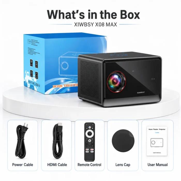 Projecteur Google TV XIWBSY 64 Go 4000 ANSI Lumens, Vidéoprojecteur Cinéma Hors Ligne 4K HD, Projecteur Optique Scellé Android 14.0