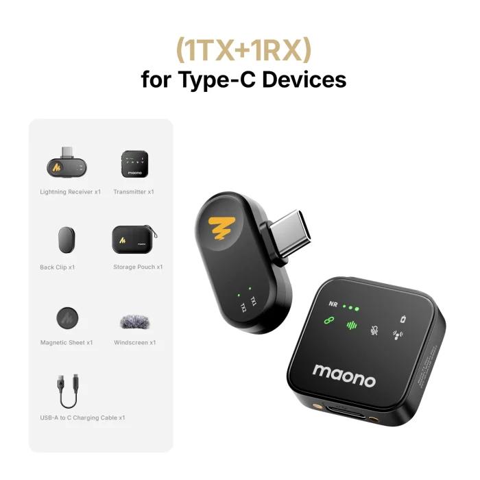 Microphone Lavalier Sans Fil MAONO T1 Plus à Double Capsule pour iPhone iPad Mini – Idéal pour l’Enregistrement Vidéo et les Podcasts