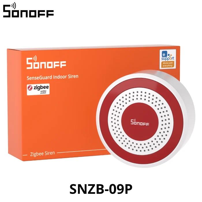 Sirène intérieure SONOFF SNZB-09P Zigbee SenseGuard, alarme sonore puissante de 105 dB et alertes lumineuses rouges, alimentation double USB et batterie de secours