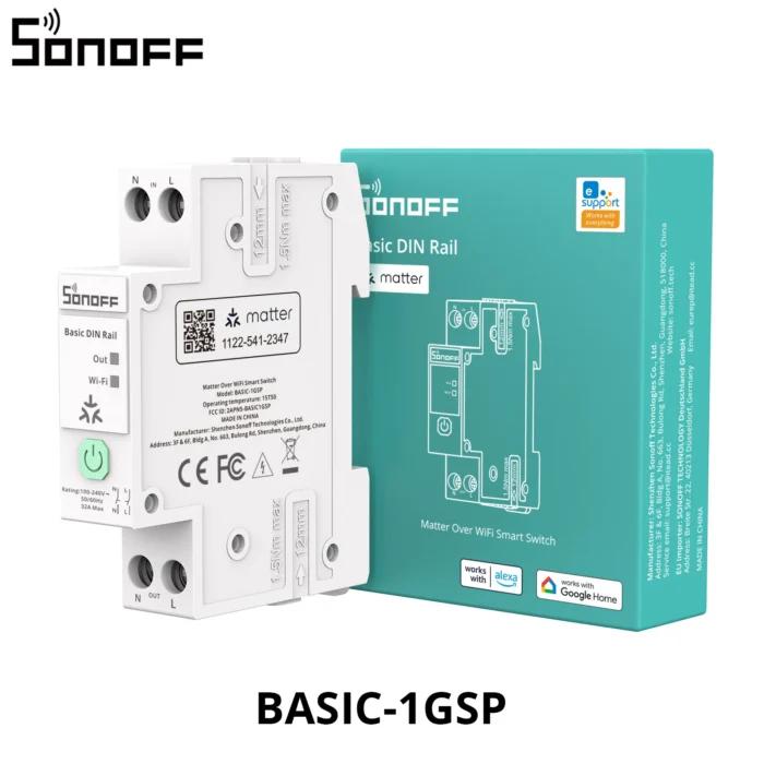 Interrupteur DIN à canal unique SONOFF BASIC-1GSP, compatible Matter, WiFi, surveillance de la consommation d’énergie, protection contre les surcharges, jusqu’à 32A