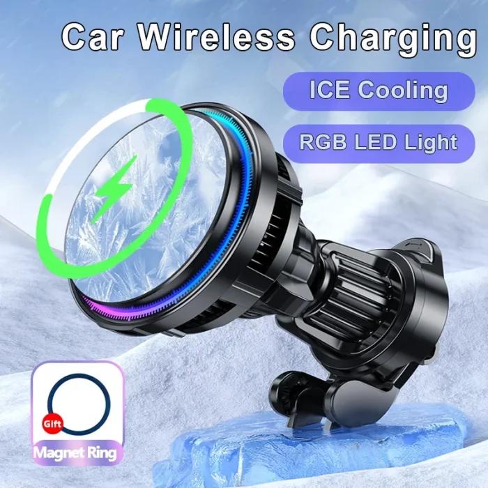 Support de chargeur de voiture magnétique sans fil, refroidissement par glace, pour iPhone 16 15 14 13 12 Pro Max MacSafe, support de téléphone de voiture, Station de charge rapide