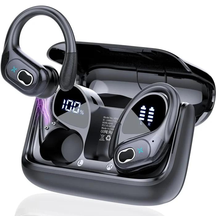 Ecouteurs Bluetooth sans Fil Sport, 75H Ecouteurs Bluetooth 5.4 HiFi Stéréo, Oreillette Bluetooth avec Réduction de Bruit ENC Mic, Écran LED, IP7 Étanche Casque Bluetooth pour Running/Gym