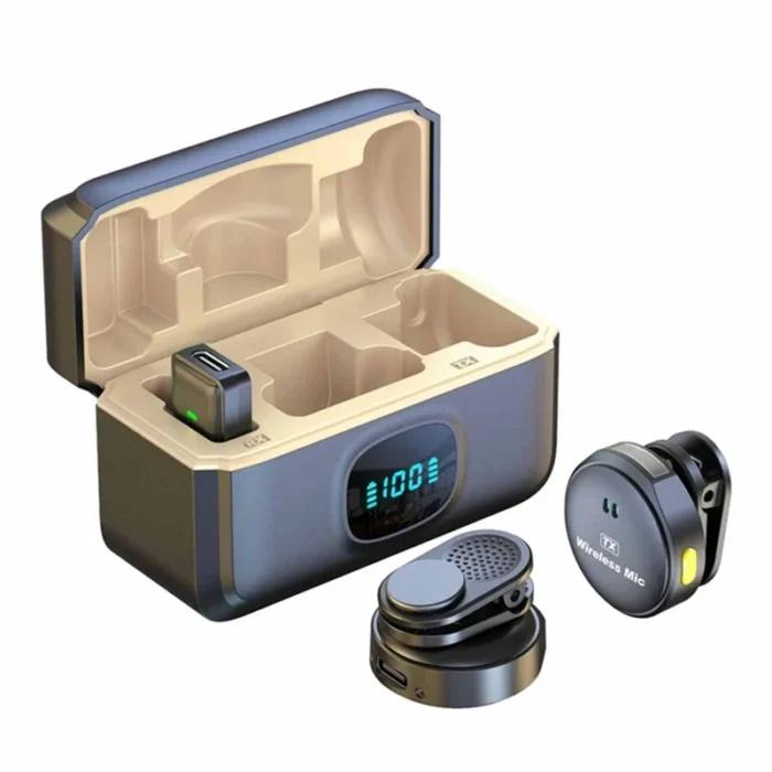 Mini microphone sans fil à clip avec étui de chargement pour iPhone et Android, idéal pour l’enregistrement vidéo, la réduction du bruit et le streaming.
