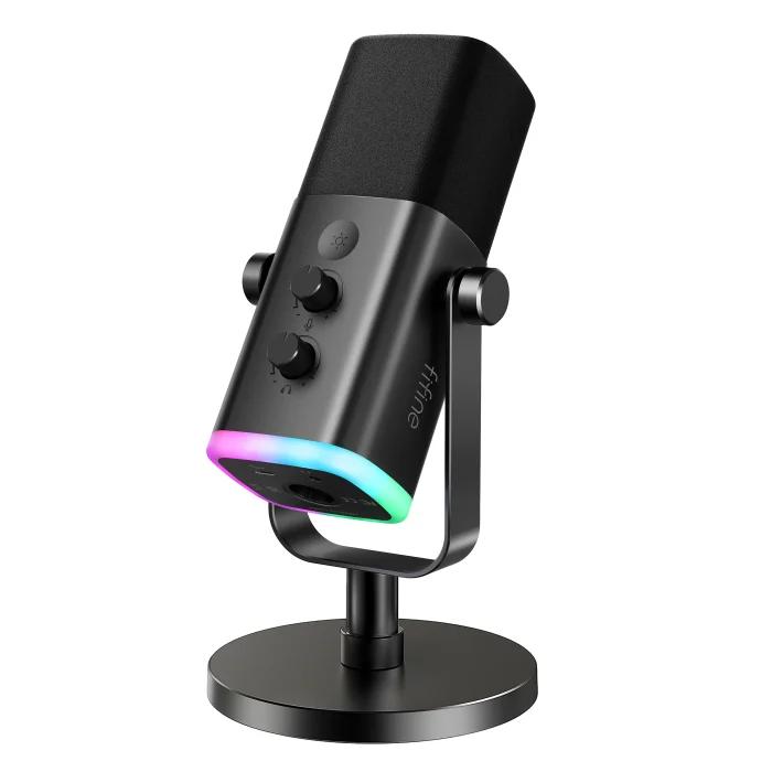 FIFINE Microphone dynamique USB/XLR avec contrôle RGB/prise casque/muet, micro pour enregistrement de jeu sur PC Streaming AmpliGame-AM8
