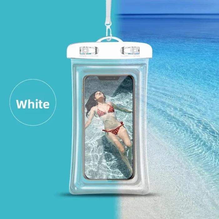 Pochette étanche transparente en PVC pour téléphone, sac étanche à écran tactile lumineux avec fermeture hermétique pour la natation, la plongée, les sources chaudes, le rafting