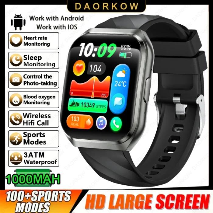Nouvelle montre connectée pour homme, 1000 mAh, longue autonomie, montre connectée d’extérieur pour homme, étanche IP68, fréquence cardiaque, sport, appel BT, grande batterie, montre connectée