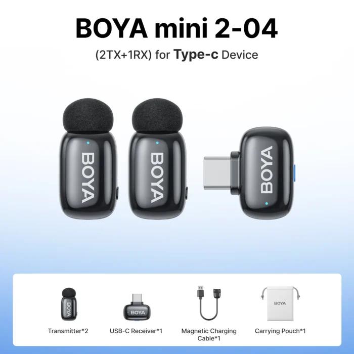 BOYA Mini 2 Microphone Lavalier sans fil AI réduction du bruit Mini micro pour iPhone 6-14/15-17 USB-C enregistrement vidéo de téléphone Android
