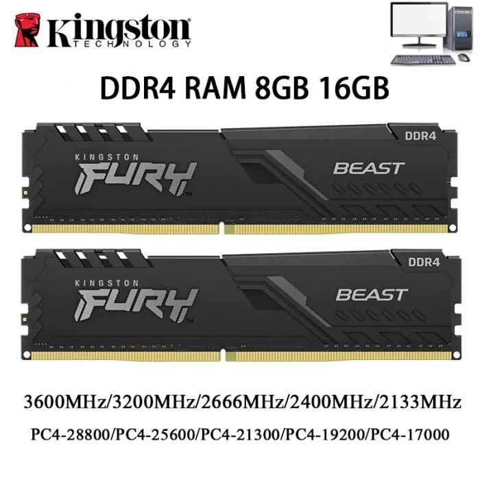Kingston BEAST mémoire DDR4 RAM de bureau 32GB 16GB 8GB 3600 3200 2666 2400 MHz mémoire 288Pin DDR4 DIMM 1.2V PC4-21300 25600 28800