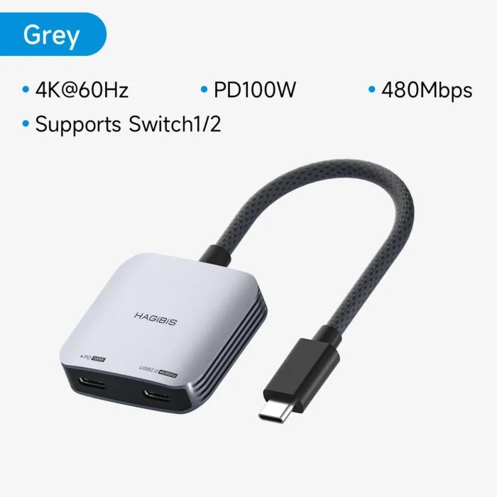 Hagibis AR lunettes adaptateur USB C vers lunettes et convertisseur de Charge USB-C Hub Charge and Play pour Switch Rokid/Xreal/RayNeo Air