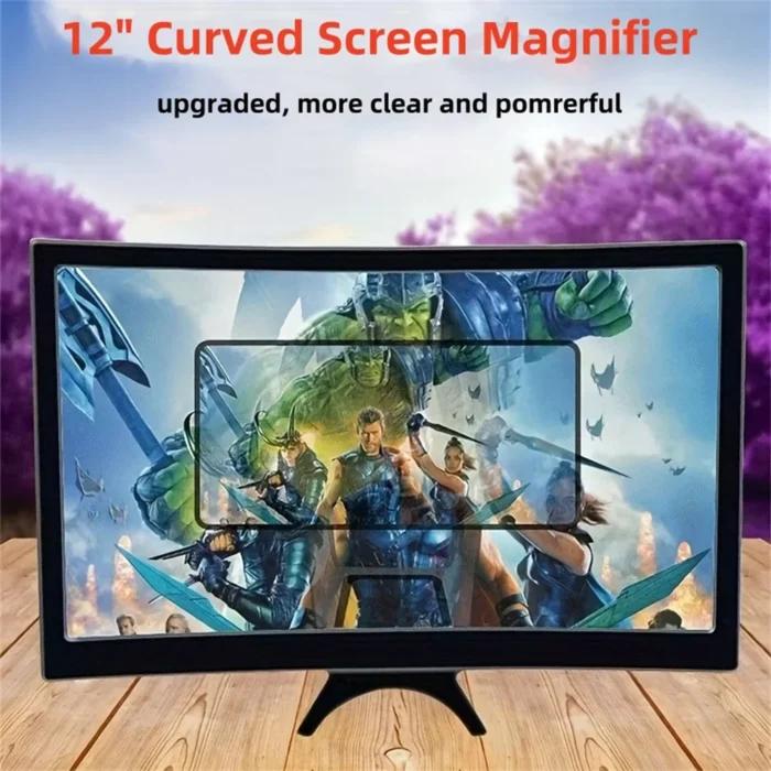Amplificateur d’écran de téléphone portable incurvé 3D HD grand écran 12 pouces, support de loupe vidéo pour smartphone