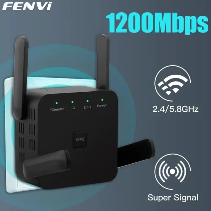 5Ghz AC1200 WiFi Répéteur 1200Mbps Routeur Noir WiFi Extender Amplificateur 2.4G 5GHz WiFi Signal Booster Longue Portée Réseau