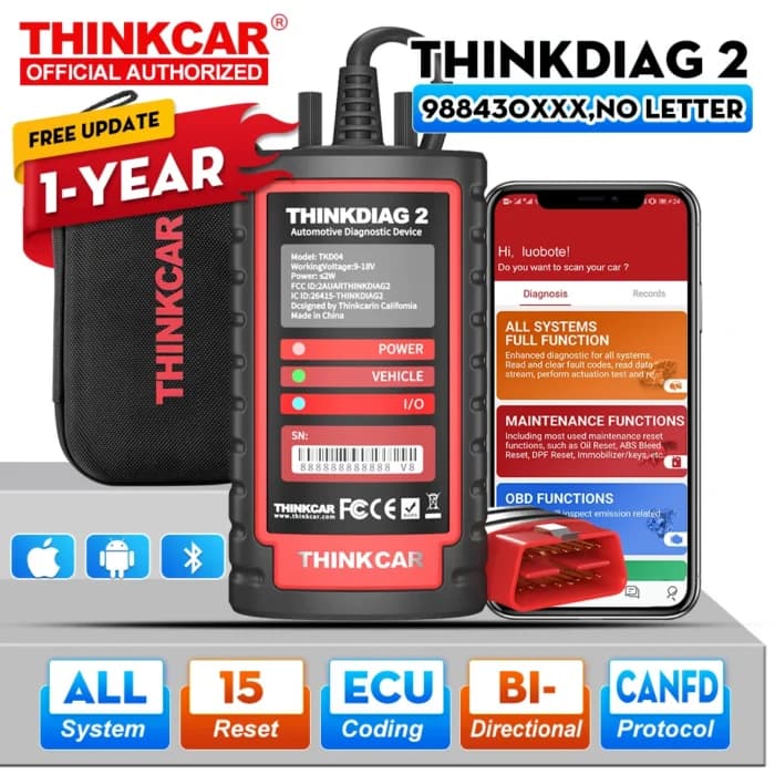 Thinkcar ThinkDiag 2 Ediag Plus 2026 – Outil de diagnostic OBD2 avec tous les logiciels, protocole CanFD, 15 fonctions de réinitialisation et codage bidirectionnel de l’ECU