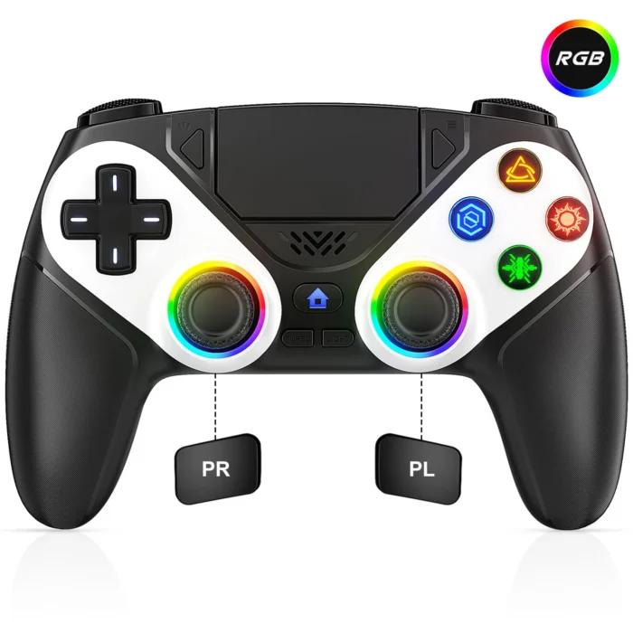 Manette pour Playstation 5/PS5/PS5 Pro/Slim/PC, Manettes de jeu sans fil, Joystick RGB, Fonction Turbo/Marco, Double vibration, Contrôleur de jeu