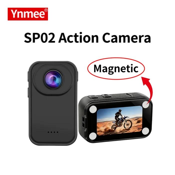 YNMEE SP02, caméra d’action à écran de 1,47 pouce, enregistreur vidéo sportif portable magnétique pour le cyclisme, les voyages et les vlogs.