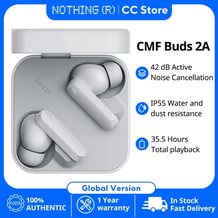 CMF by Nothing Buds 2A Version Globale, Driver 12.4mm, ANC 42dB, 4 Micros HD, Autonomie Longue Durée, Jusqu’à 31h d’écoute, IP54, Bluetooth 5.4