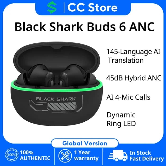 Nouveaux écouteurs BlackShark Buds 6 ANC avec traduction IA en temps réel de 145 langues, casque de jeu à faible latence, égaliseur personnalisé et réduction de bruit.