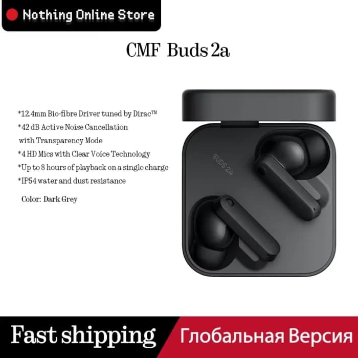 Écouteurs TWS Nothing CMF Buds 2a Version Globale, Réduction Active du Bruit (ANC) 42 dB, Transducteur Bio-fibre, 4 Micros, Bluetooth 5.4
