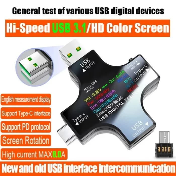 Testeur USB DC type-c PD voltmètre numérique ampèremètre tension courant moniteur ampèremètre détecteur batterie externe chargeur capacité mètre 8.0A