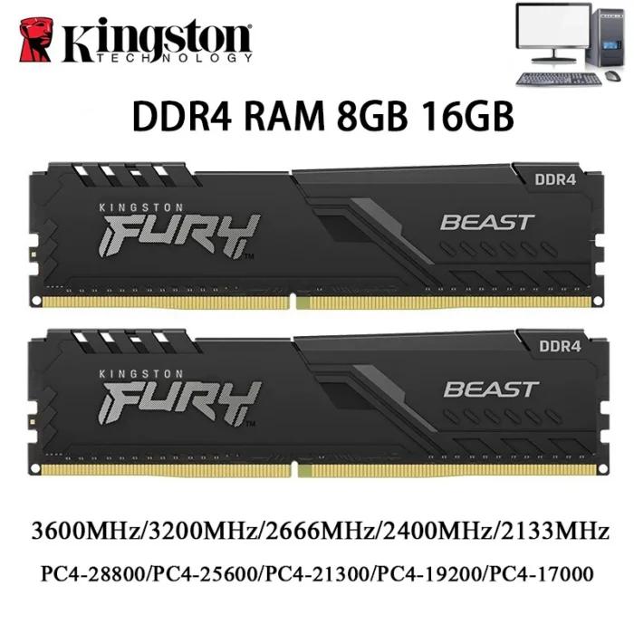 Kingston BEAST mémoire DDR4 RAM de bureau 32GB 16GB 8GB 3600 3200 2666 2400 MHz mémoire 288Pin DDR4 DIMM 1.2V PC4-21300 25600 28800