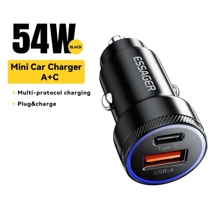 Essager 54W USB chargeur de voiture 5A Charge rapide 3.0 QC SCP AFC 30W USB Type C Charge rapide pour Xiaomi poco iPhone Huawei Samsung
