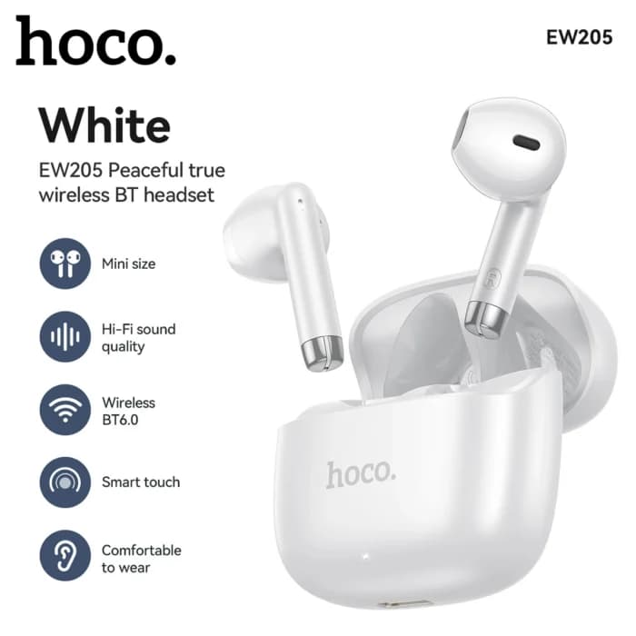 Écouteurs Bluetooth TWS EW205, écouteurs sans fil, son stéréo, isolation du bruit, écouteurs avec micro pour smartphones