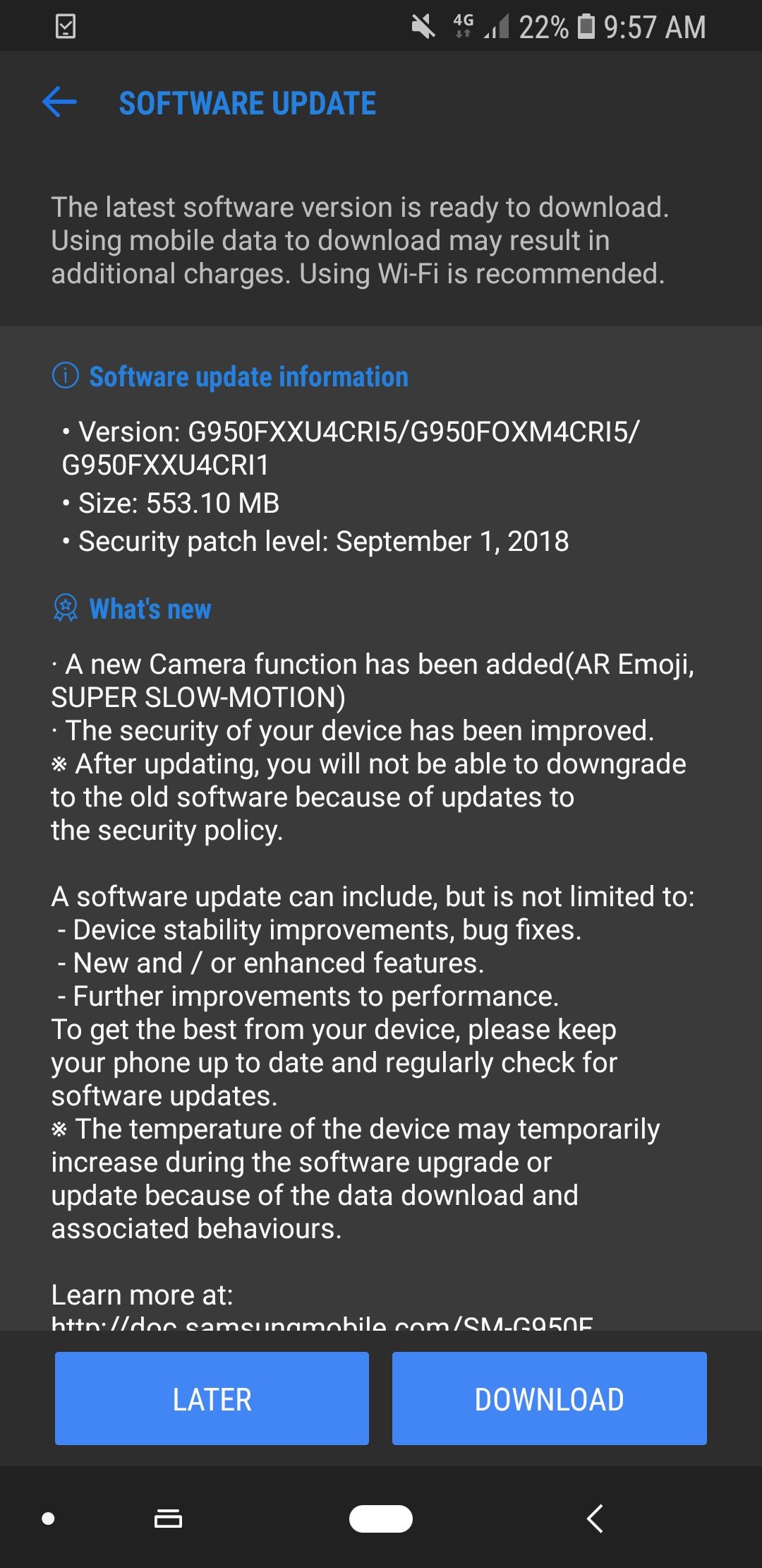 Samsung - Super Slow-Motion et AR Emojis débarquent sur le Galaxy S8 5 Screenshot 20180917 095712 Software update