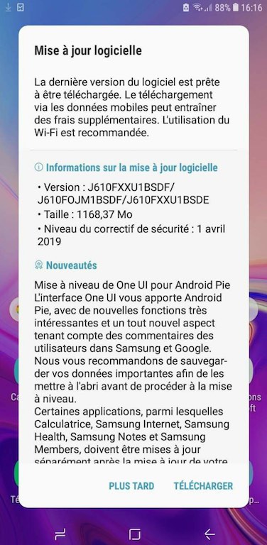 galaxy j6 plus android pie
