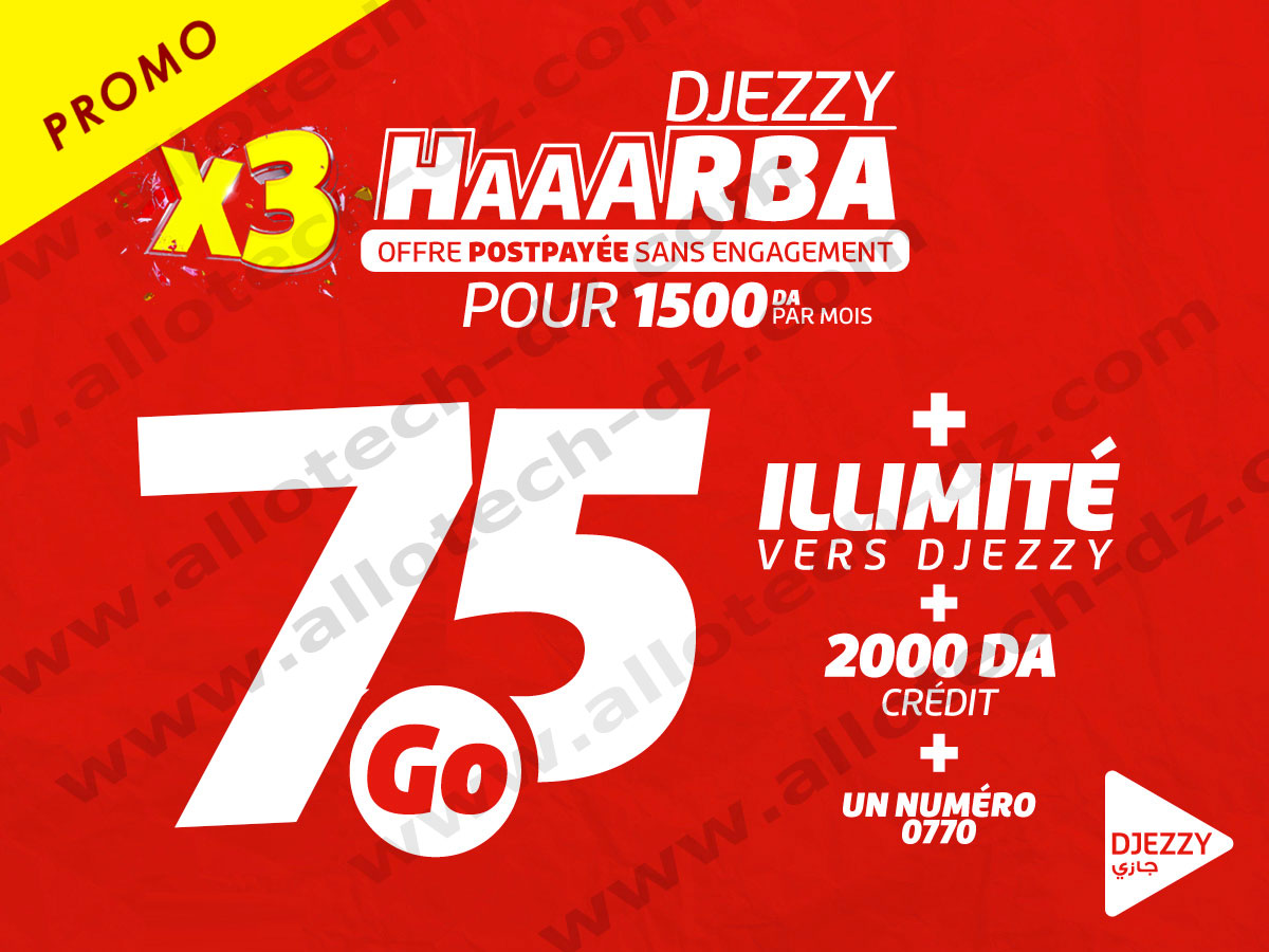 Djezzy Haaarba : Promotion le forfait internet X3 – 75 Go
