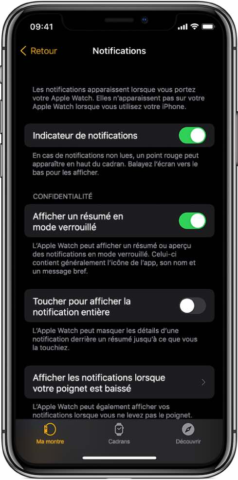 apple watch Organiser les notifications