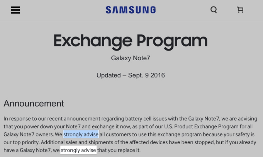 Une voiture prend feu à cause d’un Galaxy Note 7 3 Galaxy Note7 Exchange Program strongly advise