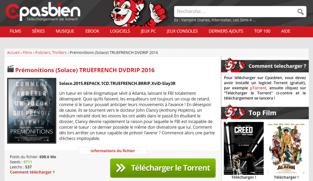 Le célèbre site de téléchargement "Cpasbien" sur le point de fermer ses portes 2 cpasbien screenshot