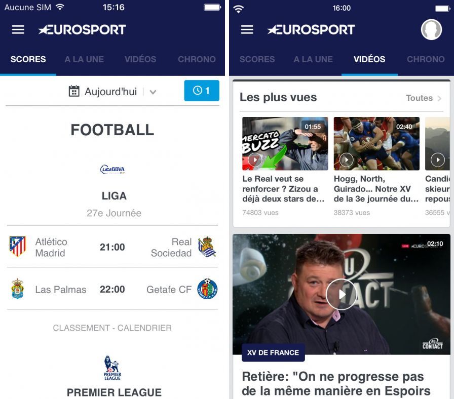 Eurosport : nouveautés iOS 10 et playlists vidéos sur iPhone et iPad 2 eurosport toutes les news spor 1 iphone ipad