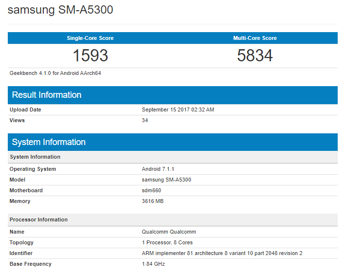 Samsung Galaxy A5 (2018) : Les variantes SD 660 et Exynos 7885 sont apparus sur Benchmark 3 Samsung-SM-A5300