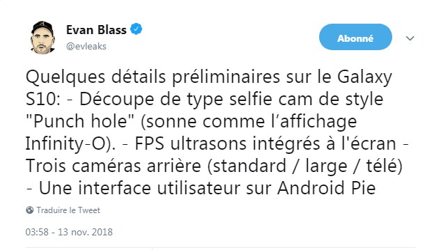Samsung Galaxy S10 : Un trou dans son écran pour la caméra selfie ? 2 evan-blass